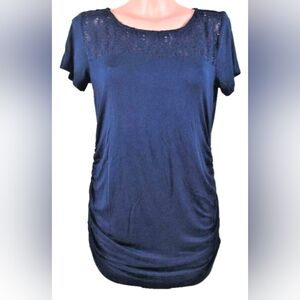 Motherhood Maternity Lace Yoke Ruched Sides T-Shirt, Sz L